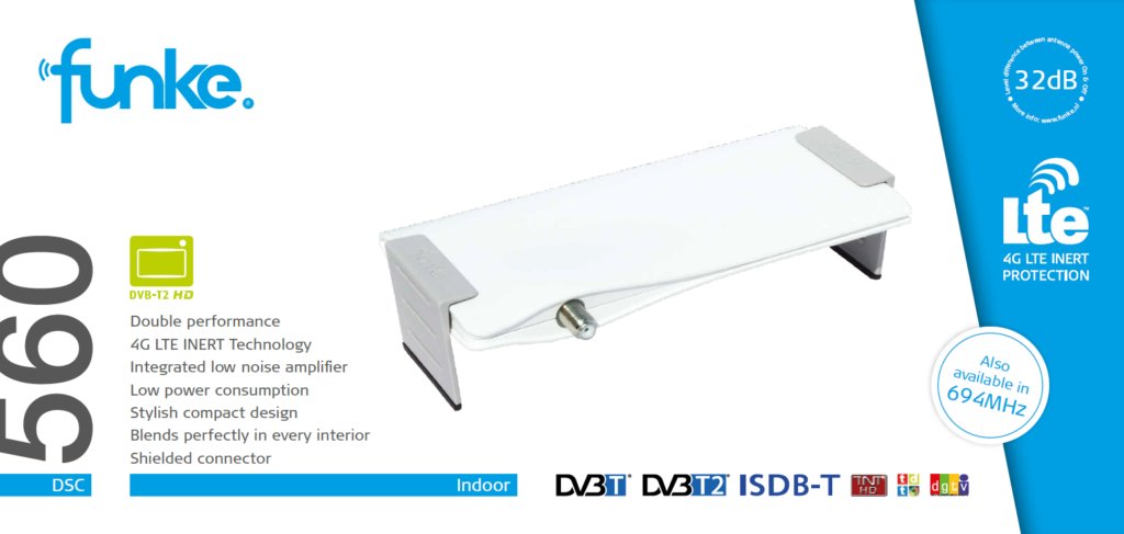 Funke DSC560 pokojová anténa pro DVB-T2 s LTE filtrem, 32 dB
