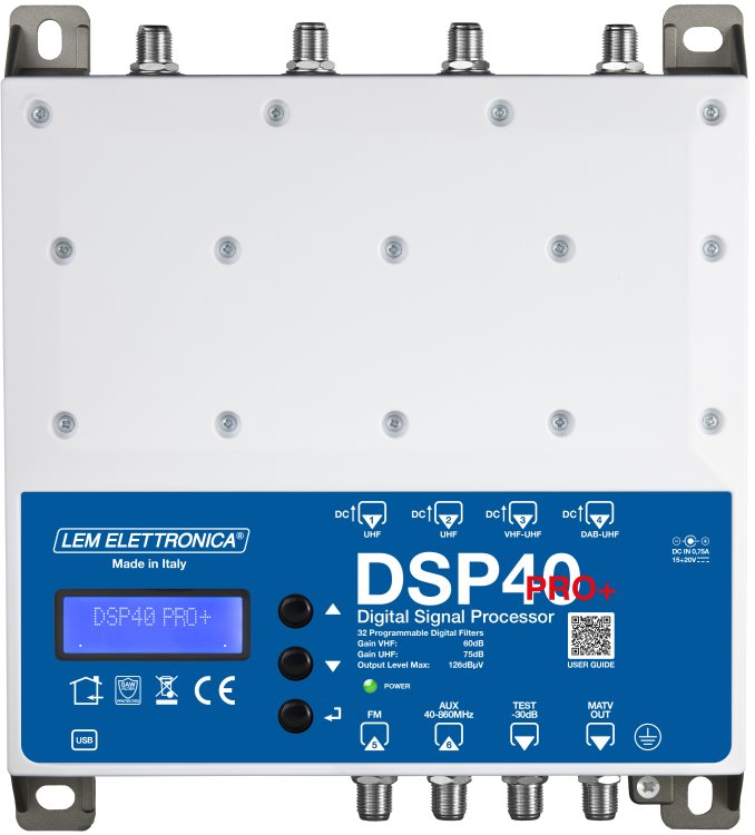 Lem DSP40Pro+ program. zesilovač FM/DAB/3xUHF/Aux, zisk 75dB/119dBuV, LTE 5G, tl