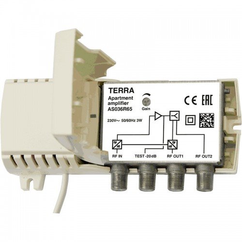 Terra AS036 R65 linkový zesilovač FM-TV, zisk 23dB, výstupy pro 2 TV, R65