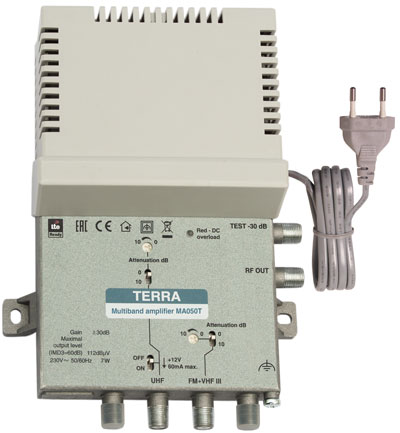 Terra MA050T zesilovač FM+III/1xUHF, zisk 34dB, LTE 5G