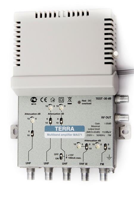 Terra MA071 zesilovač FM/III/3xUHF, zisk 30dB/112dBuV, LTE 4G
