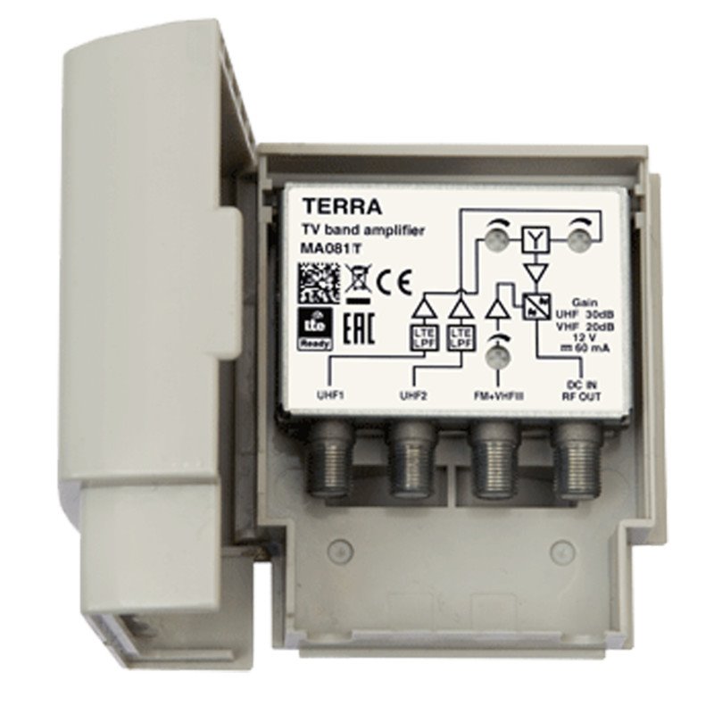 Terra MA081T zesilovač FM+III/2xUHF, zisk 30dB, LTE 5G, 12V, venkovní